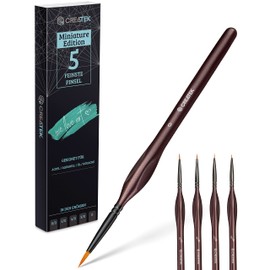 CreaTek Paint Brush Set – 5 Extra Fine Brushes for Details – Perfectly Designed for Acrylic, Watercolour + Oil Paint | Model Making Brush, Painting by Numbers Brush, Miniatures Painting, Nail Art Brush