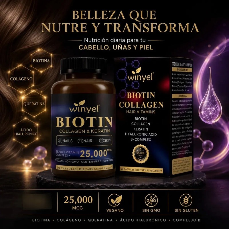 Biotina Colágeno Queratina Complejo B 25000 Mcg 60 Caps