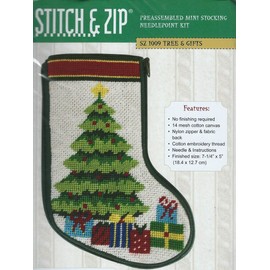 Stitch & Zip Christmas Tree & Presents Mini Stocking Needlepoint Kit