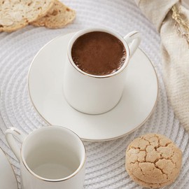 KARACA Elda Porcelain Espresso and Turkish Coffee Cup Set for 6-12 Pieces - Espresso Cups with Saucers - 80ml - White Gold