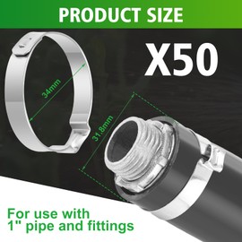 Duraaamo 50 Pcs 1" Irrigation Sprinkler Clamp Pinch Double Gripping Leakproof Hose Pipe Clamps, Solution for Leaking of Drip Irrigation Kit Connector for 1" Pipe and Fittings, Stainless Steel