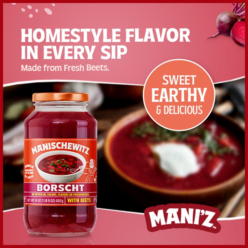Manischewitz Borscht with Beets, 24 Oz (2 Pack) | Ready-to-Serve