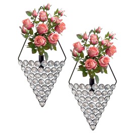 2 Pieces Diamond Shape Hanging Planters Metal Hanging Vase Indoor Modern Geometric Rhinestone Wall Plant Holder for Living Room Bedroom Bathroom Office Black