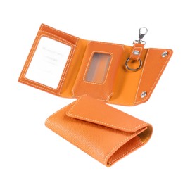 COGURE CONMKC Smart Key Case, Genuine Leather, European Embossed Leather, Transparent Window, Smart Key Holder, Card Holder, Orange