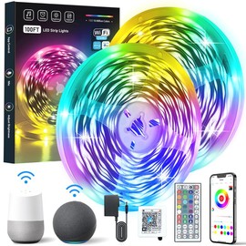 KEXU 100FT 50FT WiFi LED Strip Lights Smart RGB Color Changing LED Light Strip Work with Alexa & Google Assistant for Bedroom Decors - Lighting:_50ft/15m