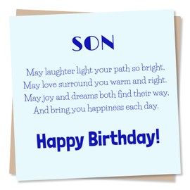 Sincere Happy Birthday Card for Son - Blue, Verse - May Laughter Light Your Path So Bright - Poem For Boy, Child, Relative, From Parents