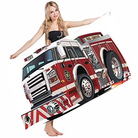 Mugod Beach Towel Bath Towels Fire Truck Realistic Big Truck Fire Rescue Department Transportation Yoga/Golf/Swim/Hair/Hand Towel for Men Women Girl Kids Baby 64x32 Inch