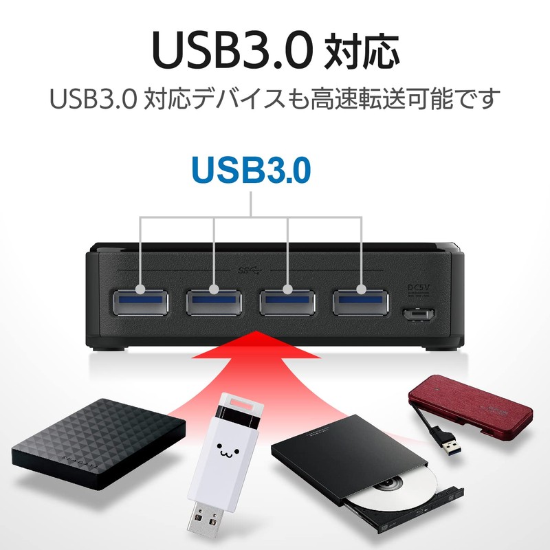 Elecom U3SW-T4 USB Switcher, PC to 4 Ports, USB 3.0