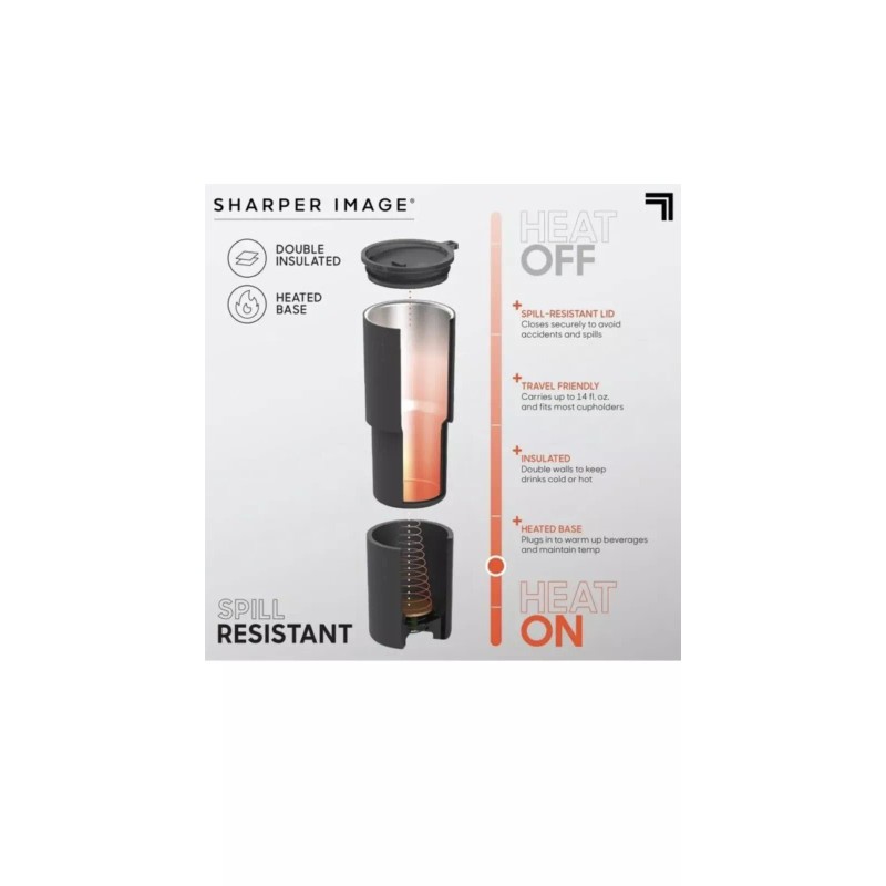 Sharper Image Insulated Steel Heated Travel Mug - Black