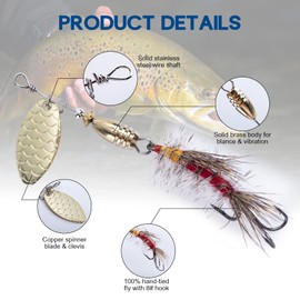 Goture Trout Lures Fishing Spinners, Rooster Bait Tail Bass Fishing Lures with Brass Spinner Blade for Freshwater Saltwater, Salmon Steelhead Pike Panfish Trout Spinner Bait with Tackle Box