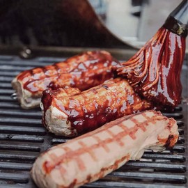 SANTOS Grill mop with interchangeable head - marinate, glaze, mopping - long jobs - BBQ grill brush - long wood style 36 cm - grilling like a grill master