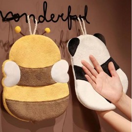 Towels for Children, Hanging Quick Drying Towels, Panda/Bee, Children's Hand Towel, Coral Fleece Towels for Kitchens and Bathrooms (PANDA)