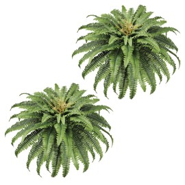 Galebeiren Galebeiren Artificial Ferns for Outdoors, 45" Large Faux Ferns 63 Fronds Fake Boston Fern Plant for Planter Garden Home Yards Farmhouse Decor 2 PCS Dark Green