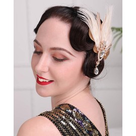 Rumtock Champagne Feather Flapper Hair Accessories with Rhinestones Aolly Headpiece for Women Girls Banquet Prom (Small)