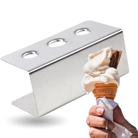 Kerafactum® Ice Cream Cone Holder Waffle Holder Ice Cream Stand Ice Cream Stand Ice Cream Stand with 3 Holes Stainless Steel Ice Cream Stand 20 cm