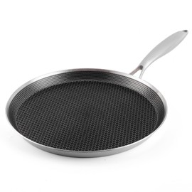 Vegoran Stainless Steel Crepe Pan,11 inch Nonstick Crepe Pan, Coating Flat Skillet Pancake Pan, Non Stick Honeycom Pizza Tawa Dosa Tortilla Griddle Pan, Induction Compatible, PFOA Free (11 Inch)
