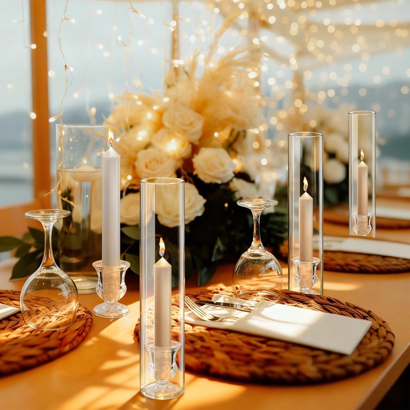 12 Sets Glass Hurricane Candle Holders - 12.6” Glass Candlestick