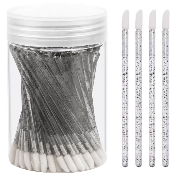 Tbestmax 100 Disposable Lip Brushes in Bottle, Lipstick Applicator, Lip Gloss Wands Black