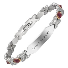 Wollet Magnetic Therapy Stainless Steel Bracelet for Women, Amethyst Lymph Detox Bracelet, 3500 Gauss Effective Magnet, Jewelry Gifts(STB-0137SGD2A)