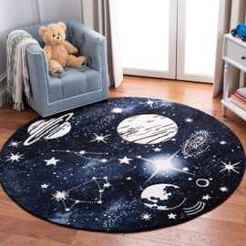 SAFAVIEH Carousel Kids Collection 8' Round Dark Blue/Light Blue CRK122M Outer Space Non-Shedding Playroom Nursery Bedroom Area Rug