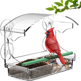 Transparent Large Window Bird Feeder,Clear Acrylic Birds Feeders with 4 Strong Suction Cups for Outdoors,Birdhouse for Outside Window Viewing, Garden Decor Wild Bird Watching Gift