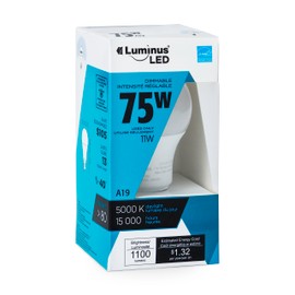 Luminus Led Bulb 75W Omni A19 Equivalent (11W) 1100 Lumens, 15000 Hour Lifespan, Dimmable, 5000k Daylight, 6 Pack