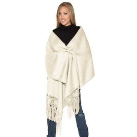 Alpaca Carrasco Alpaca Shawl Crocheted Flowers - Wide, Long and Warm (Ivory)