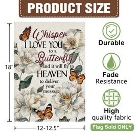 Dyrenson White Peony Flower Memorial Decorative Garden Flag, Whisper I Love You to a Butterfly Yard Outside Home Decorations, Floral Burlap Cemetery Outdoor Small Decor Double Sided 12 x 18