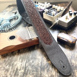 Walker & Williams WW-GL-109 Cary Black Copper Super Sparkle Glitter Bomb Padded Guitar Strap Glove Leather Back For Acoustic, Electric, And Bass Guitars