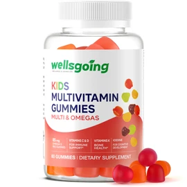 Wellsgoing Kids Multivitamin Gummies with Omega-3, Vitamins C, D, A, B-Complex, Zinc & Iodine, Daily Nutrition & Immune Support for Kids, Gluten Free, 2 Fruit Flavors, 60 Gummies (60 Day Supply)