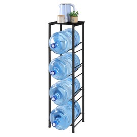 smusei 5 Gallon Water Jug Holder Heavy Duty 4 Tier Water Bottle Holder with Storage Shelves Detachable Water Jug Rack for 5 Gallon, Water jug Stand Organizer for Office Living Room, Black