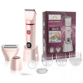 AMULISS Bikini Trimmer for Women, Painless Electric Razors Shaver Women - Rechargeable Body Hair Trimmer, 3-in-1 Detachable Removal Kit,IPX6 Waterproof, Pink