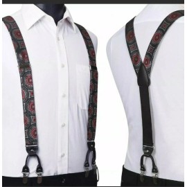 Visit the HISDERN Store HISDERN Mens Floral Paisley Suspenders Strong 6 Clips Y-Back Adjustable Trouser