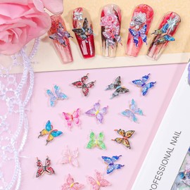 100Pcs Cute Butterfly Nail Art Charms Mini 3D Resin Butterflies Nails Rhinestones Mixed Colorful Butterfliey Nail Gems Summer Diamonds Jewelry for Women Girls Manicure Accessories Crafts