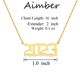 Aimber Birth Year Necklace 18K Gold Plated Birth Year Number Pendant Necklace Stainless Steel Birthday Year Necklace for Women,1970-2024(2023)