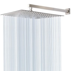 Cabezal de ducha con brazo de extensión, cabezal de ducha cuadrado de alta presión con brazo de ducha, cabezal de ducha de lluvia de acero inoxidable, cobertura completa de cascada (cabezal de ducha de 16 pulgadas con brazo de 20 pulgadas, níquel cepillado)