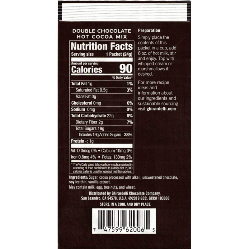 Ghirardelli Double Chocolate Hot Cocoa Mix, 0.85 oz Packets (Pack