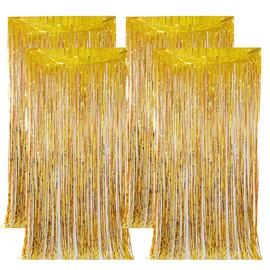 Pack of 4 Tinsel Curtains, Silver, Glitter Tinsel Curtains, Streamers Decoration, New Year's Eve, Disco Party, Birthday Decoration (Gold)