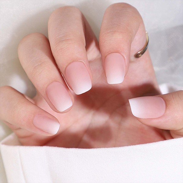 24PCS Matte Short False Nails - Gradient Nails French Tip