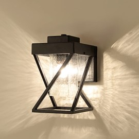 Delicavy Small Outdoor Wall Lights Exterior Light Fixtures Wall Mount Porch Light Waterproof Black Finish with Crackle Glass, Modern Outdoor Wall Sconce for House Garage, Front Door, Patio, Hallway