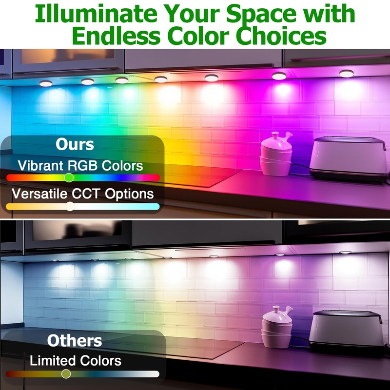 AIBOO Under Cabinet Lighting Kit, 16 Pack Dimmable RGB and