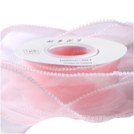 4cm*5 Yard Pearl Edge Organza Ribbon Organza Chiffon Ribbon Sheer Chiffon Ribbon for Bouquet Gift Wrapping, Pink