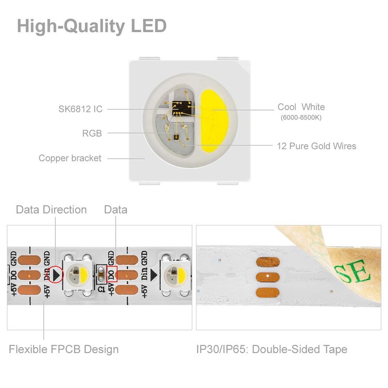 BTF-LIGHTING RGBW RGBCW White SK6812 (Similar WS2812B) 16.4ft 5m 60leds/Pixels/m
