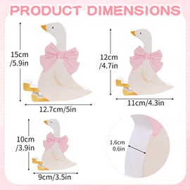 Wooden Silly Goose Decorations 3PCS 3 Sizes - Sitting White Goose Decor with Pink Bow, Funny Table Centerpieces for Themed Parties, Festive Celebrations & Weddings, Home Decor Items