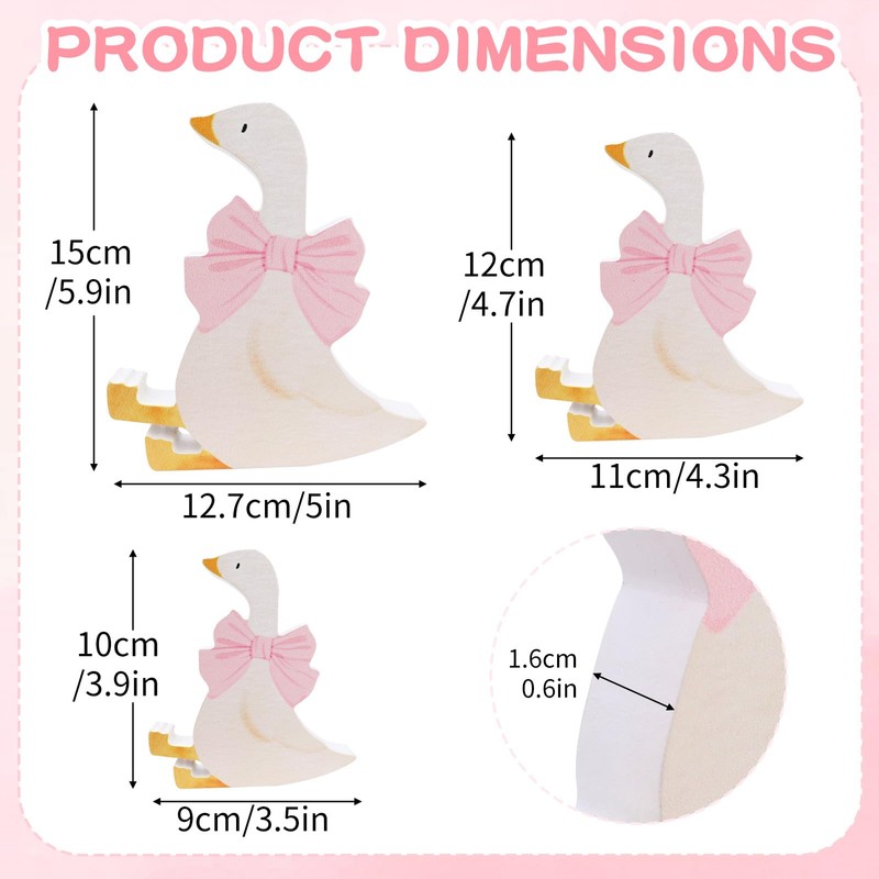 Wooden Silly Goose Decorations 3PCS 3 Sizes - Sitting White
