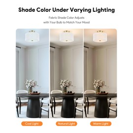 VONLUCE Semi Flush Mount Ceiling Light, 12.2" Ceiling Light Fixture with Pleated Shade, 2-Light Modern Drum Light Fixture for Bedroom Living Room Entryway Hallway, White Shade & Bronze Finish