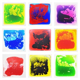 Edusense Sensory Liquid Floor Tiles for Autism, Activity Play Mats for Kids,Sensory Early Learning Room, Square Decorative Tiles Multi-Color with Anti-Slip Backing 12" X 12" Pack of 9 PCS