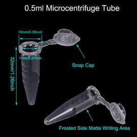 0.5ml Microcentrifuge Tubes with Snap Cap, Polypropylene Graduated, 1000 Pcs Sterilized Clear Plastic Small Vials with Caps for Sample Storage without Leakage