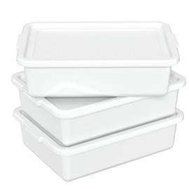 Doryh 3 Pack Commercial Bus Tubs with Lids, 13 L White Plastic Bus Box