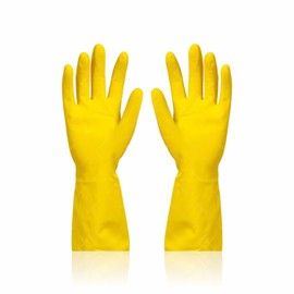 NIMVONA 1Pair Rubber Gloves Medium Latex Waterproof Household Washing Up Gloves Chemical Resistant Reusable Non Slip Garden Bathroom Or Kitchen Cleaning Gloves Ideal Household Gloves (Yellow Color)